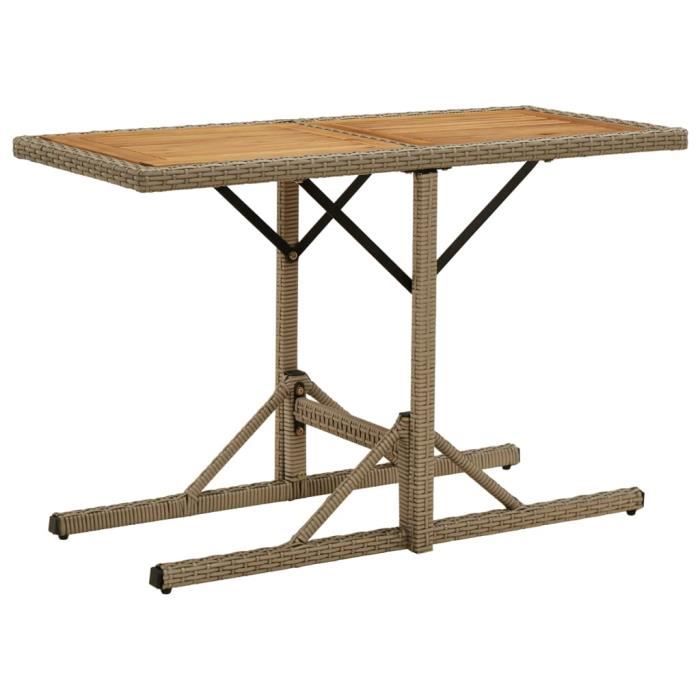 famirosa table de jardin beige bois massif d'acacia et poly rotin-801