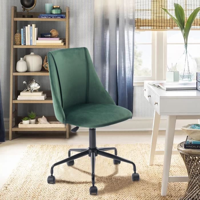 Chaise de bureau verte velours métal - Cdiscount Maison