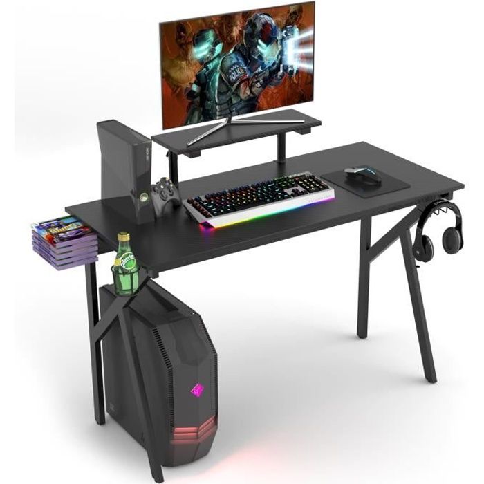 Giantex bureau de jeu, gaming bureau ergonomique avec cadre en forme de k,  porte-gobelet et crochet pour casque, 120 x 60 x 76 cm - Conforama
