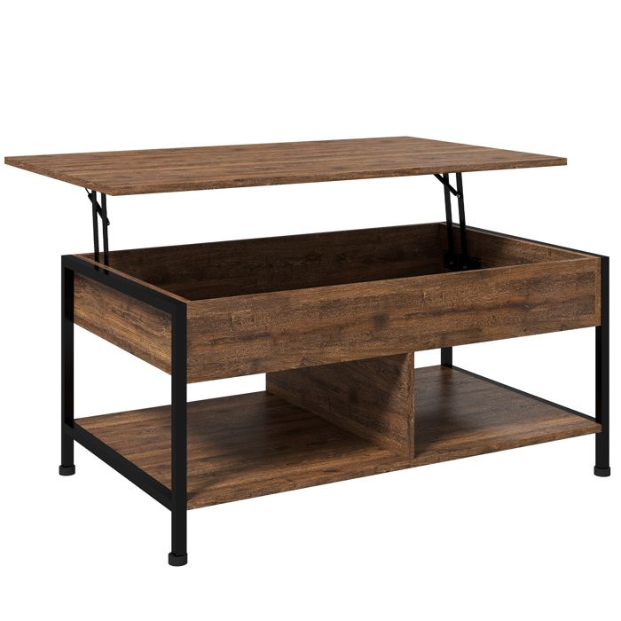 Table basse relevable - table de salon - HOMCOM - étagère inférieure coffre rangement - bois - 100x80x60cm - aspect bois noir Table basse relevable - table de salon - HOMCOM - étagère inférieure coffre rangement - bois - 100x80x60cm - aspect bois noir
