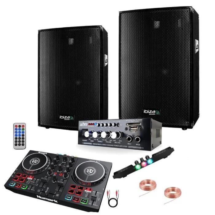 PACK SONO 600 + AMPLI + ENCEINTE + CONTROLEUR DJ PARTY MIX NUMARK