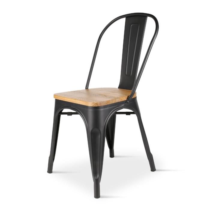 Kosmi - Chaise Noire en métal et Bois Clair Style Industriel Factory en métal Noir Mat et Assise en Bois Clair