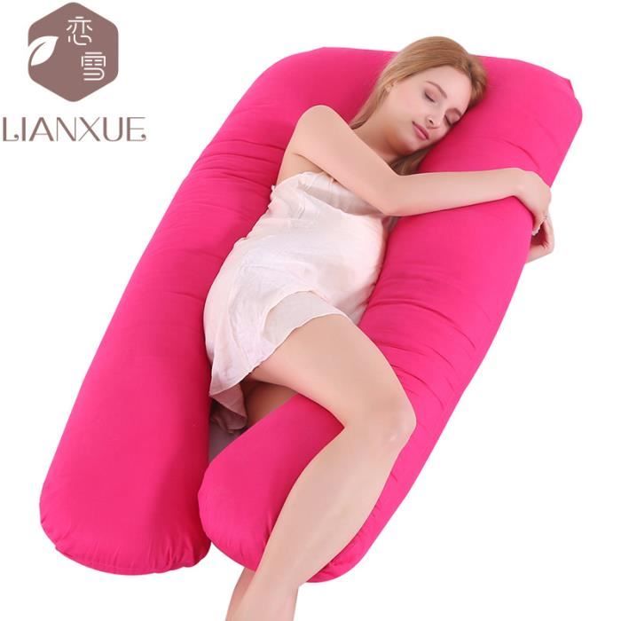Oreiller De Grossesse En U Velours Rose & Gris - Coussin D'Allaitement Et Soutien Maternité 140x70cm