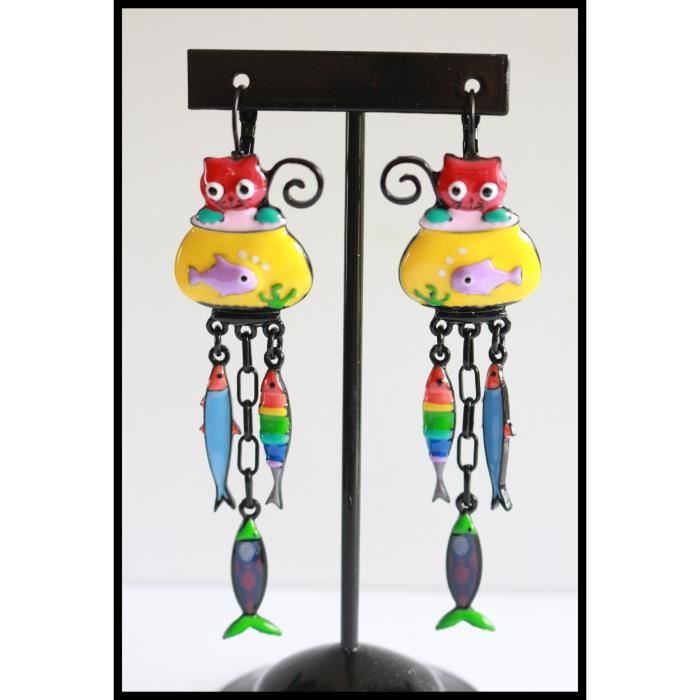 Boucles D'Oreilles Pendantes LOLILOTA - Émail Lune Rouge Carotte Lapin - Multicolore