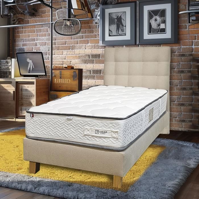 Matelas 90x190 cm Iris, mémoire de forme, 20 cm, 10 zones de confort, indépendance du couchage, réversible, orthopédique