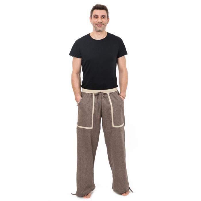 pantalon de yoga zen pour homme - fantazia - marron - taille unique (36-46) - tour de taille 64-110 cm