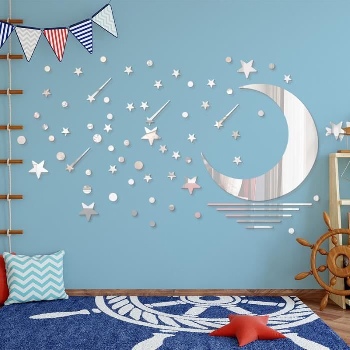 Piriuuo 40 Stickers Muraux Étoiles Dorées - Miroir Acrylique - Amovible - Décoration Chambre Enfant
