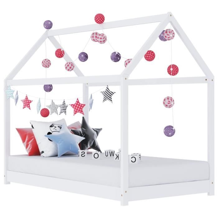 Lit Enfant Cabane - OVONNI - 80x160 cm - Bois Massif - Blanc