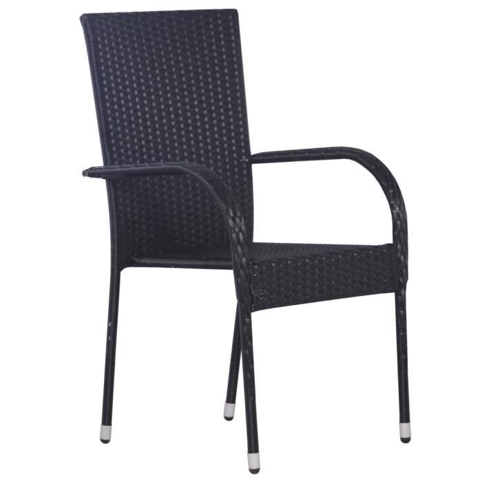 fauteuil de jardin en résine tressée noir - ovonni - chaises empilables d'extérieur pour 4 personnes