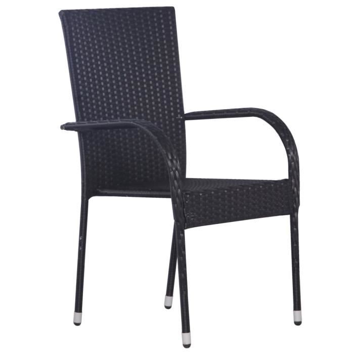 Fauteuil de jardin en résine tressée noir - OVONNI - Chaises empilables dextérieur pour 4 personnes