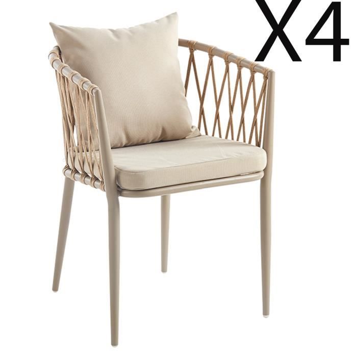 lot de 4 fauteuils de jardin en imitation rotin coloris sable - longueur 56 x profondeur 60 x hauteur 76 cm
