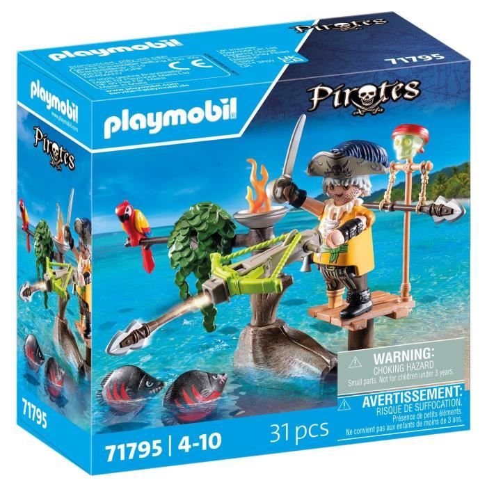 Univers miniature - PLAYMOBIL - Pirate avec arbalète et poissons à viser - Les pirates - 31 pièces - Dès 4 ans