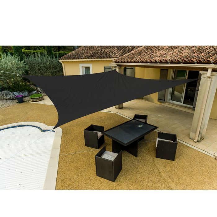 Voile D'Ombrage Rectangulaire 3x4m Anthracite LOVE STORY - Toile HDPE Protection UV 95% Avec Fixations