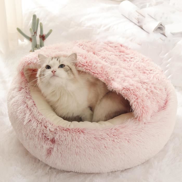 Meilleurs prix pour Panier Chat,Lit moelleux pour Chats et Chiens,Panier Chaud Semi-fermé pour Animaux de Compagnie,Couchage Habitat 50cm rose