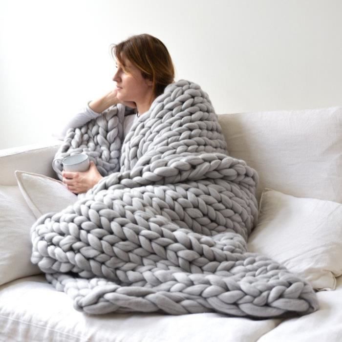 SALALIS Couverture tricotée épaisse et confortable Cosy Chunky Knitted Blanket Handmade Fil Pet Bed Chair Sofa vente textiles Gris