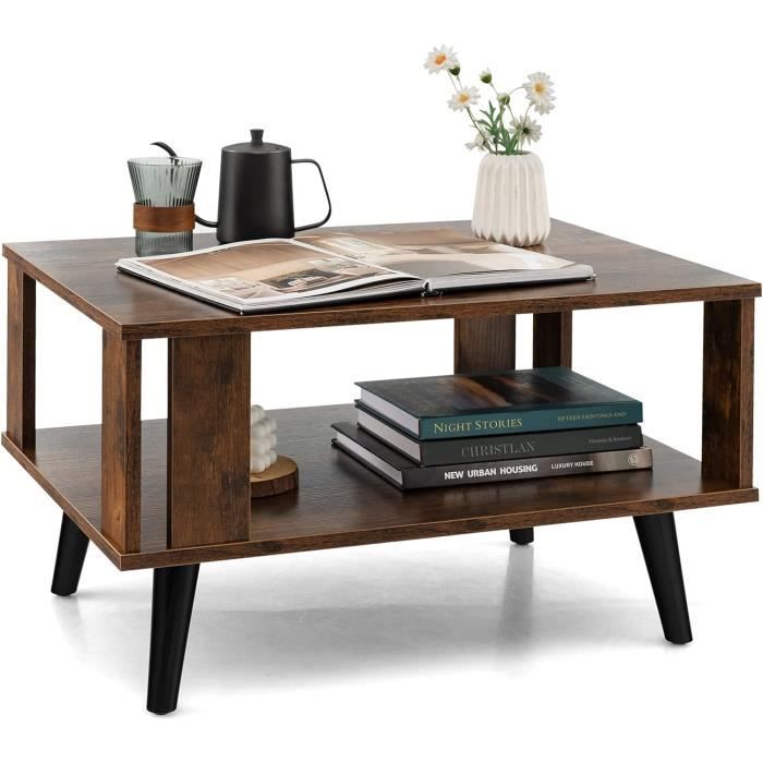 Table D'Appoint Carrée LIFEZEAL 39x39x45cm - 2 Niveaux, Cadre Acier/MDF Gris (40kg Charge)