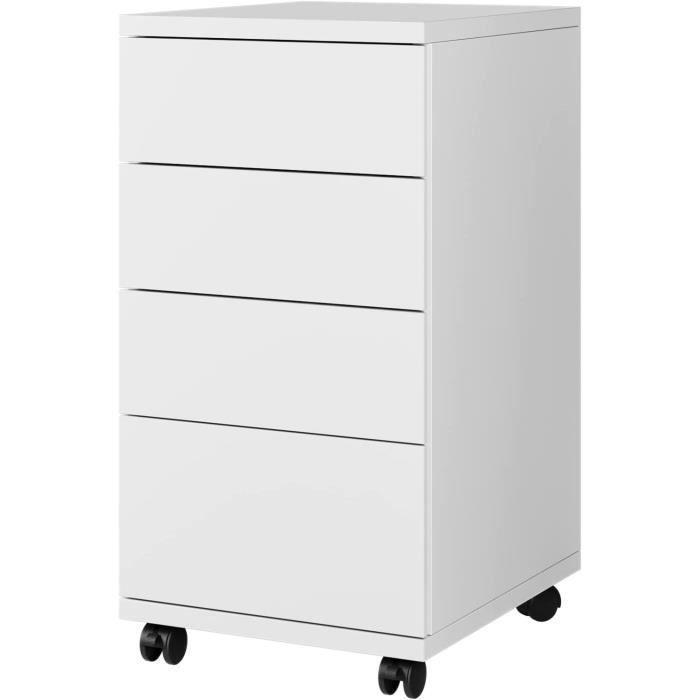 Caisson Bureau 3 Tiroirs HOOBRO - Meuble Rangement Mobile Style Industriel Avec Roulettes - Marron/Noir