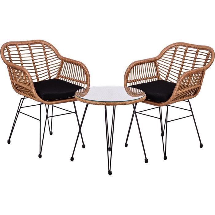 ensemble salon de jardin en polyrotin stilista® - 2 chaises - table d'appoint - résistant aux intempéries