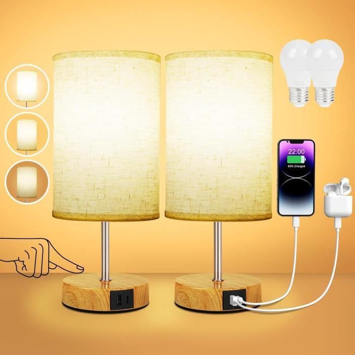 Lampe de Chevet - SURIGHT - Lot de 2 - Tactile - Ports USB-A et USB-C - Intensité Variable 3 Voies