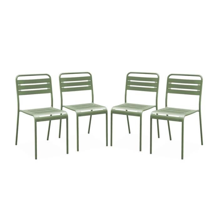 Lot de 4 chaises de jardin acier. 4 places. vert. Amelia. L44 x P52 x H79cm Lot de 4 chaises de jardin acier. 4 places. vert. Amelia. L44 x P52 x H79cm