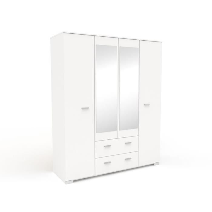 Armoire dressing Blanche 4 portes 2 tiroirs LILLE L 167 x l 55 x H