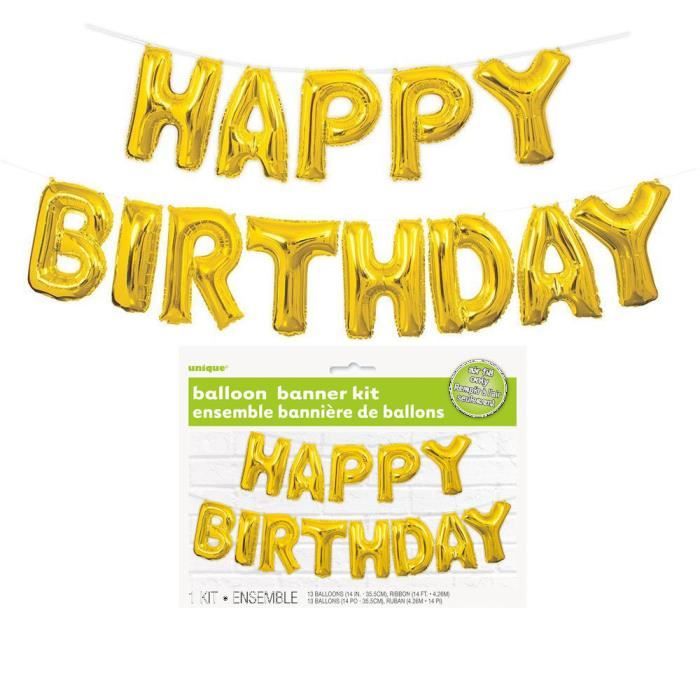 MagiDeal 13pcs/Set Ballon Lettres Gonflable Happy Birthday Ballon Guirlande Suspendu pour Anniversaire Or clair