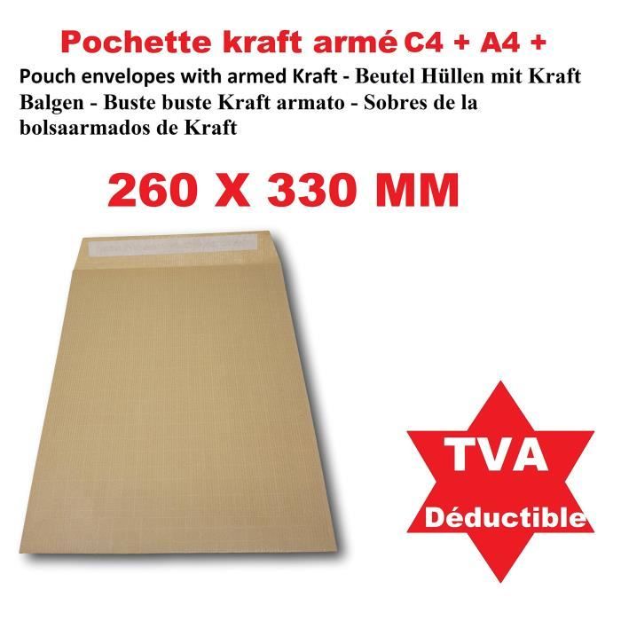 Pochettes Kraft armé 229x324 mm - soufflet 30 mm - 130g