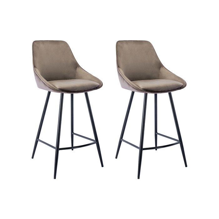 Lot de 2 tabourets de bar - Velours - Taupe - MASURIE Lot de 2 tabourets de bar - Velours - Taupe - MASURIE