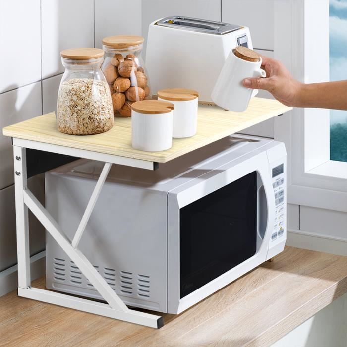 Support de Four à Micro-Ondes et Étagère à Épices - WILLONIN - Meuble 2 en 1 - Acier au carbone + fer - Blanc
