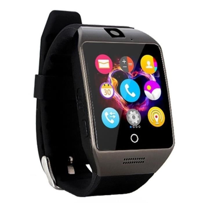 Montre Android iOs Smartwatch Connectée Appels SMS Sim Podomètre Anti Perte Noir + SD 8Go YONIS