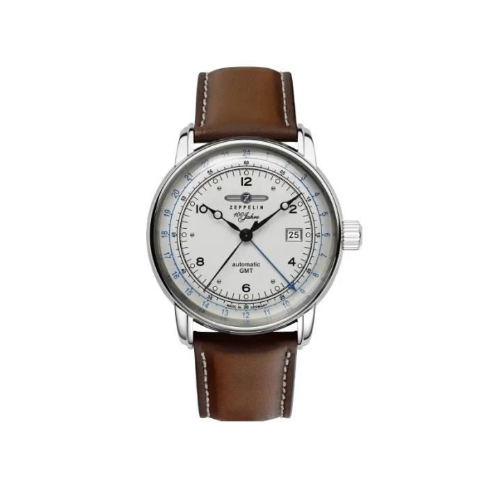 Montre - ZEPPELIN - 100 Jahre - Acier 43mm - Automatique GMT - Cuir Marron
