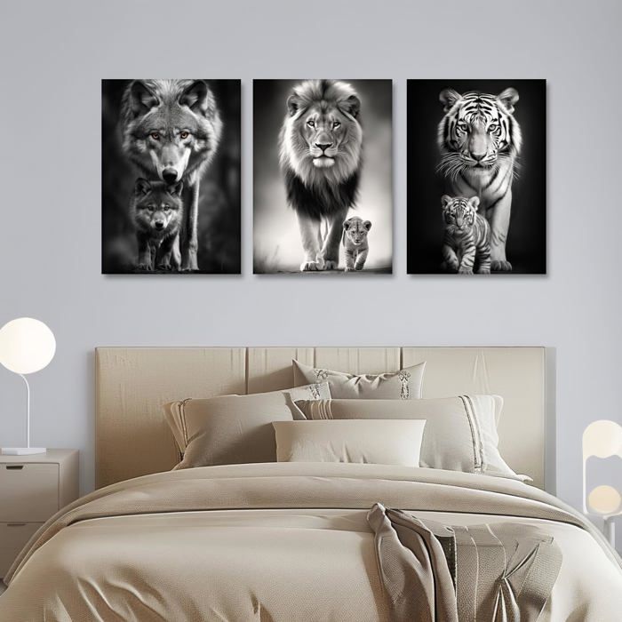 Tableau Moderne Loup Blanc Sur Toile - 5 Panneaux (150x80 Cm) - Décoration Murale Pour Salon, Chambre - Sans Cadre