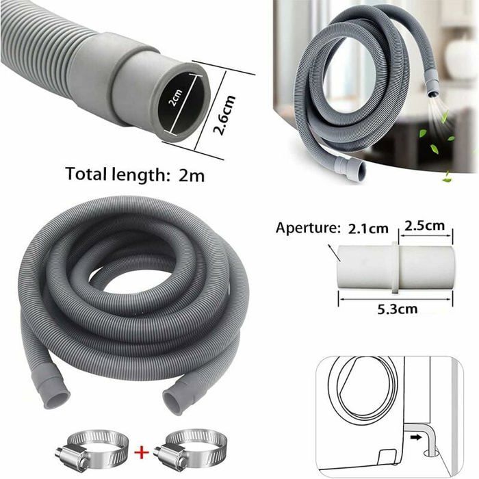 Tuyau Vidange Machine a Laver, 5M Tuyau de Vidange Universel, Rallonge de tuyau d'évacuation avec Support et Colliers de Serrage, pour Lave-Linge, Lave-Vaisselle Tuyau Vidange Machine a Laver, 5M Tuyau de Vidange Universel, Rallonge de tuyau d'évacuation avec Support et Colliers de Serrage, pour Lave-Linge, Lave-Vaisselle