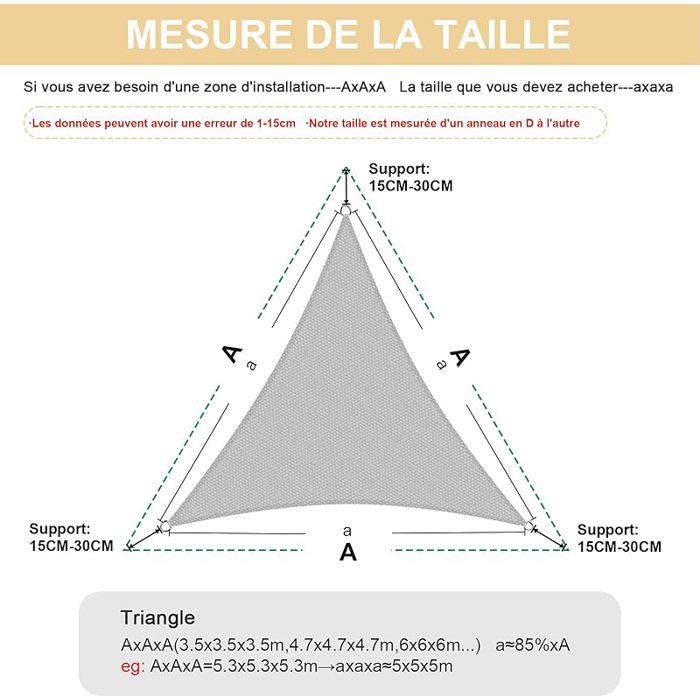 Voile D'Ombrage Imperméable Triangulaire 3x3x3m HENG FENG Beige - Protection UV Jardin Terrasse