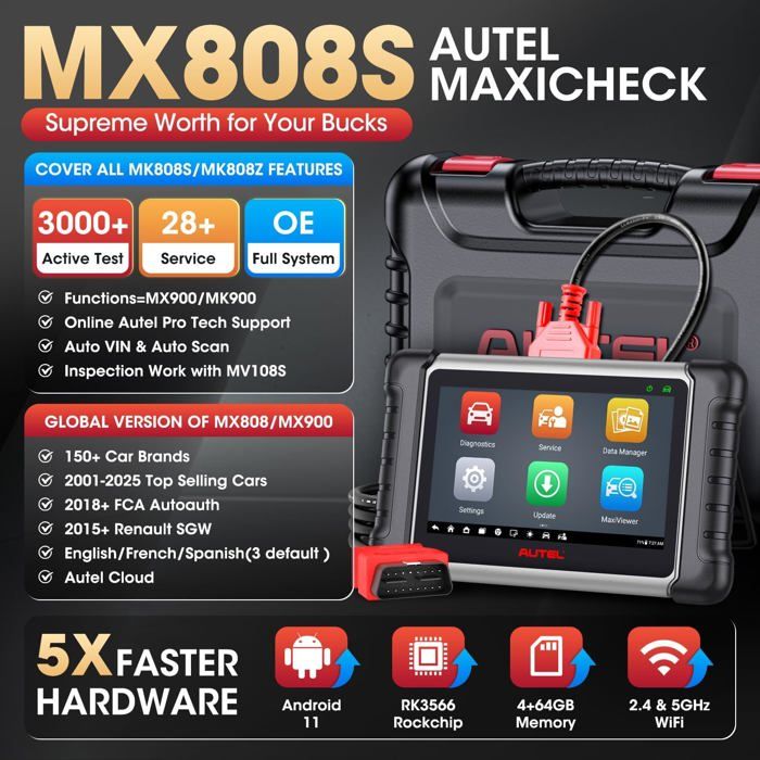 Autel MaxiCheck MX808S Valise Diagnostic Auto 2025 Bidirectionnel 28 ...