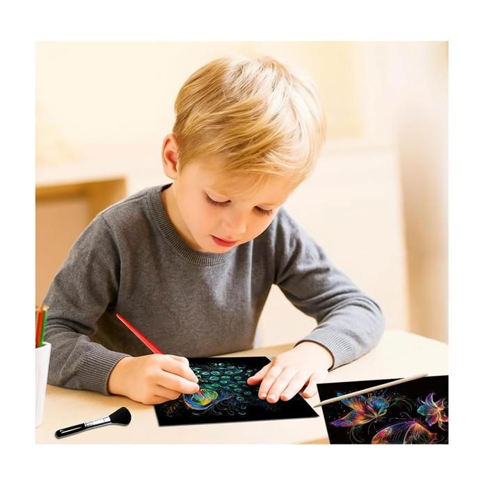Kit De 8 Cartes à Gratter A4 - Format Arc-en-ciel - Avec Outils - Pour Enfants Et Adultes - Cadeau Créatif