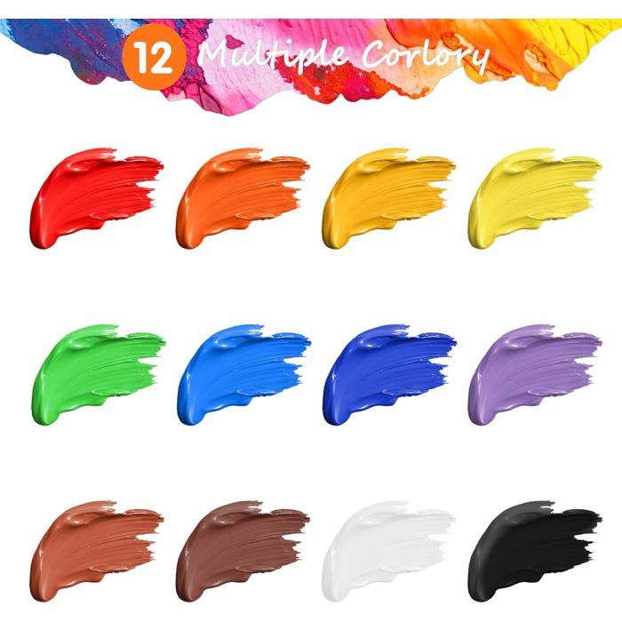 Ljmyy Lot de 12 peintures aquarelles fluorescentes pour peinture sur tissu, papier, loisirs créatifs