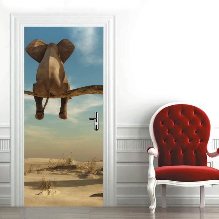 Sticker Porte Trompe L'Oeil Effet 3D Pour Décoration Autocollant De Porte Personnalité De La Mode Cheval Blanc 95X215Cm Chambre Salon Cuisine Salle De Bain Papier Peint Imperméable Amovible Muraux