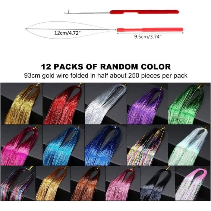 Extensions Paillettes Cheveux 4000 Mèches – Tinsel 94 Cm Multicolore + Outils – Festival, Cosplay, Party