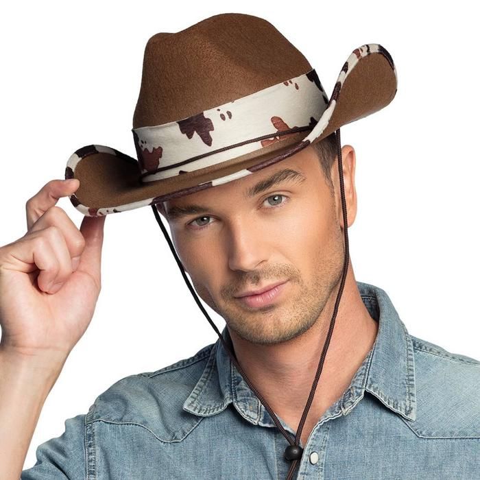 Chapeau Western Cowboy Cuir - Taille 7 1/4 - Marron Avec Bandeau Cuir Brut