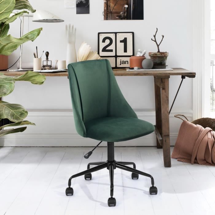 Chaise de bureau verte velours métal - Cdiscount Maison