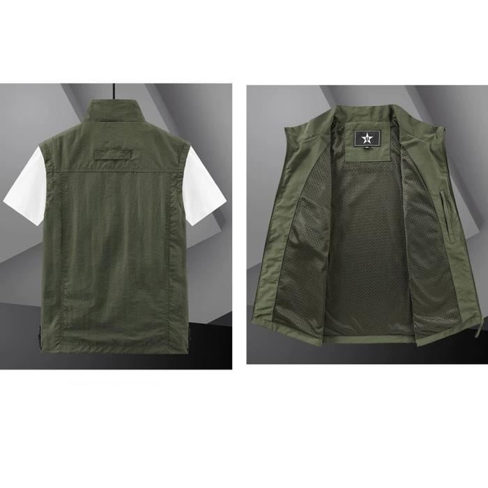 Gilet Multi-Poches Homme Respirant - 9 Poches, Idéal Pêche, Randonnée, Chasse, Photographie & Travail Outdoor (Coton/Polyester)