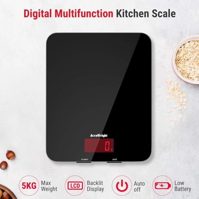 Balance De Cuisine Électronique 40kg/1g Précision - Balance Alimentaire Inox Avec Tare, 6 Unités & Écran LCD Rétroéclairé