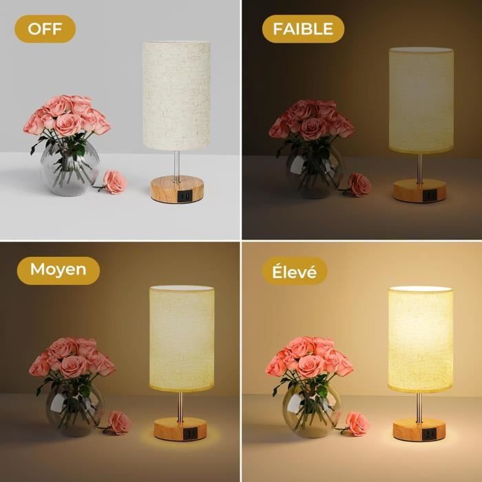 Lot De 2 Lampes De Chevet Tactiles Avec Ports USB-A & USB-C – Dimmable 20-100%, Fonction Mémoire, Ampoule LED 9W 2700K Incluse – Style Moderne Beige