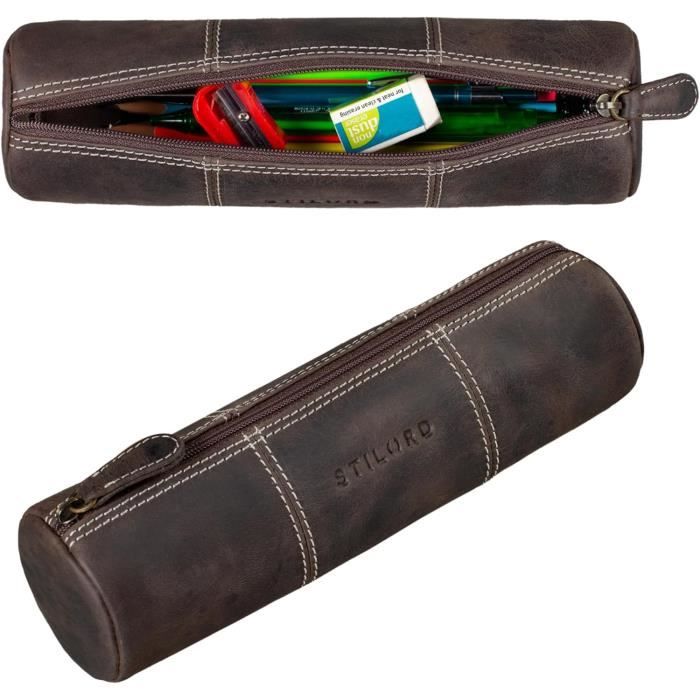 Étui Cuir Vintage Pour Stylo-plume, 3.8x17cm, Fermeture Bouton, Multiple Couleurs (bleu, Noir, Rouge, Etc.)