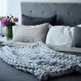 SALALIS Couverture tricotée épaisse et confortable Cosy Chunky Knitted Blanket Handmade Fil Pet Bed Chair Sofa vente textiles Gris-2