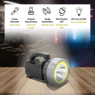 FISHTEC Lampe Torche Rechargeable LED COB - Batterie Lithium - 500