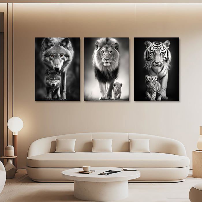 Poster Lion Moderne Toile Déco Lion Noir Et Blanc - Poster Animalier Moderne 43x100cm Pour Salon Lion Et Lionne Impression