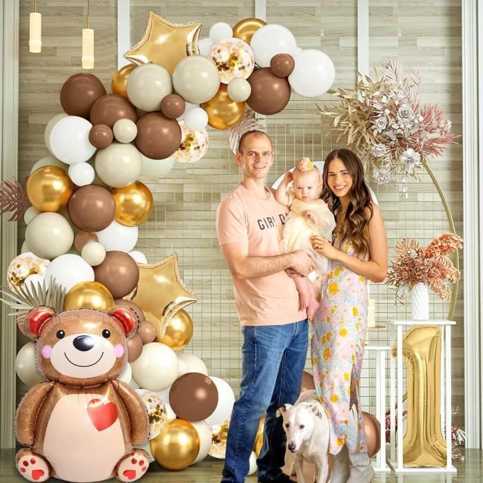 Décoration Anniversaire Beige Et Or - Ballons, Pompons, Bannière - Pour Fille, Garçon, Adulte