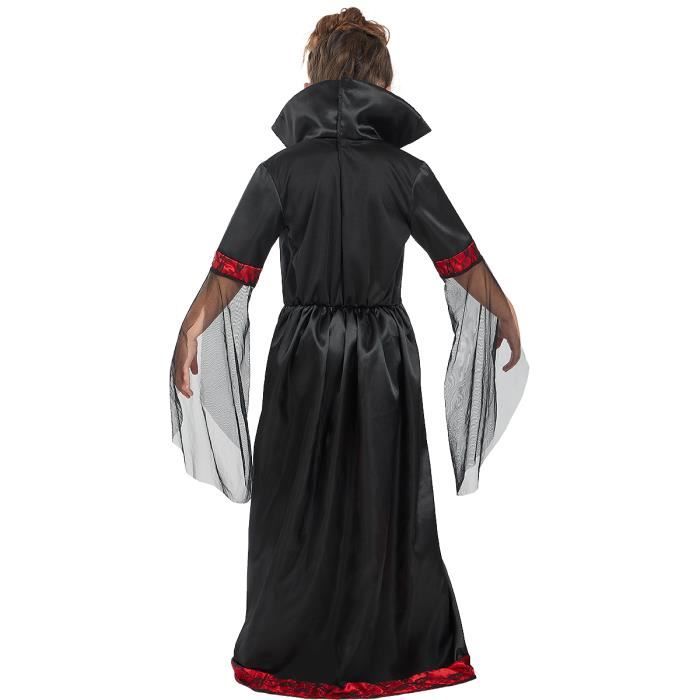 KEEBAX Costume De Vampire Fille: Déguisement Vampire Femme - Gothique Royale De Vampire Avec Collier, Enfant Costume De Victorien Pour Halloween Carnaval Jeu De Rôle (S (110-120cm